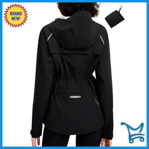Waterproof Packable Rain Jacket Reflective Hooded Lightweight Windbreaker